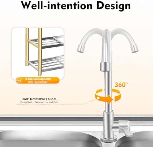 Stainless Steel Commercial Sink 2 Compartment Kitchen Free Standing Double Bowl Restaurant Kitchen Sink Set W/Prep Table for Cleaning Tableware Fruits and Vegetables, Large, Silver - Image 4