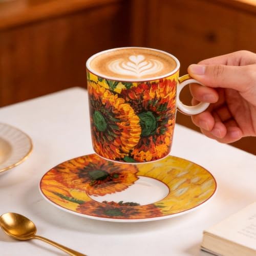 KAMMAK Tea Cups and Saucers Set of 2, Porcelain Coffee Cups, JBE006 - Image 3