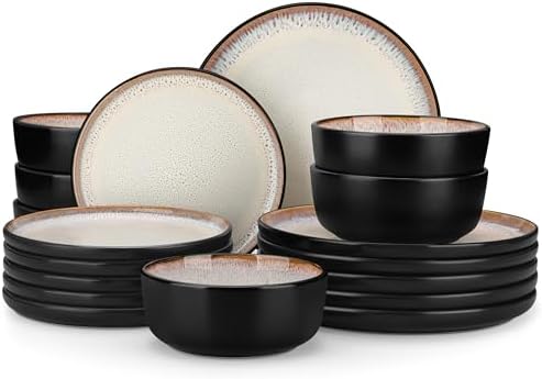 vancasso Plates and Bowls Sets, Ceramic Dinnerware Sets Stoneware Kitchen Dishes Dishware Mircowave and Dishwasher Safe, 18 Pieces, Oyster White by vancasso