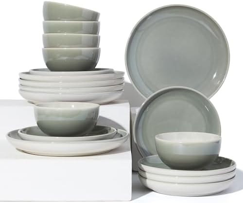 Pokini Ceramic Dinnerware Sets for 6, 18pcs Plates and Bowls Sets Dish Set by Pokini