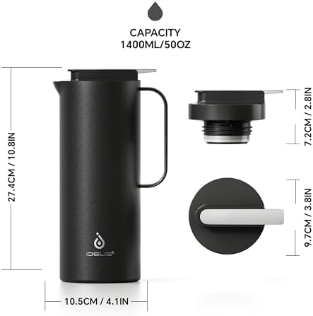 IDEUS Thermal Coffee Carafe 50oz, Beverage Dispenser Black - Image 6