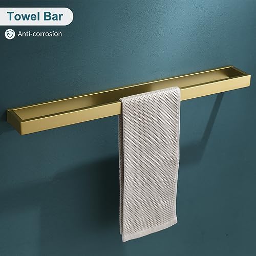 4-Piece Modern Gold Bathroom Hardware Accessories Set - Towel Bar & Holder, Stainless Steel, Wall Mounted, 23.6 Inch - Image 2