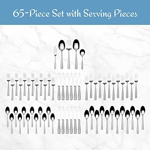 Mikasa Oliver Flatware Set, 65-Piece Service for 12, 18/10 Stainless Steel Silverware with Hammered Design and Satin Finish, Dishwasher Safe Cutlery Set - Image 3