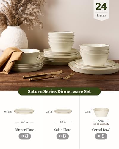 Famiware Saturn Stoneware Dishes Dinnerware Set for 8, Rimmed Plates, Bowls - Image 4