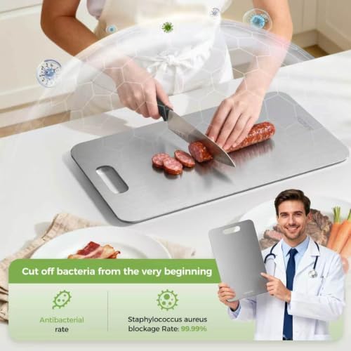 Titanium Cutting Board, 100% Pure Titanium Cutting Boards for Kitchen, Double-sided Titanium Cutting Boards,Separate Raw and Cooked Food Areas,11.7"L*7.7"W - Image 3