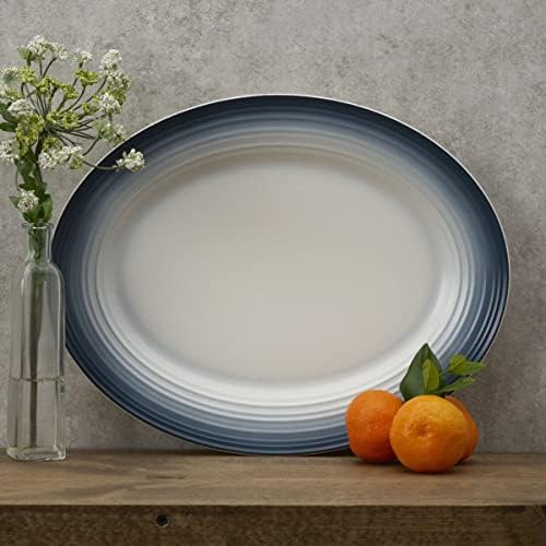 Mikasa Swirl Ombre White Oval Platter, 13.75 Inch, Blue Banded - Image 4
