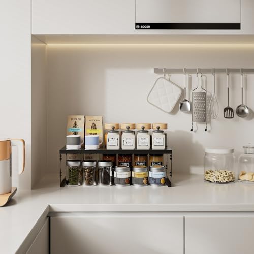 Stackable Expandable Metal Shelf Organizer - Adjustable Wire Storage Rack with Holes for Kitchen, Bathroom, Cabinet, Office - Space Saving, Durable & Sturdy Design（2PACKS/Large/Black - Image 2