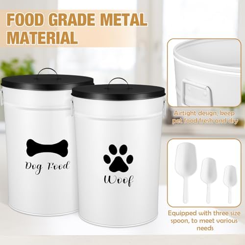 DoubleFill Extra Large 30 lb Metal Dog Food Storage Containers, White - Image 3