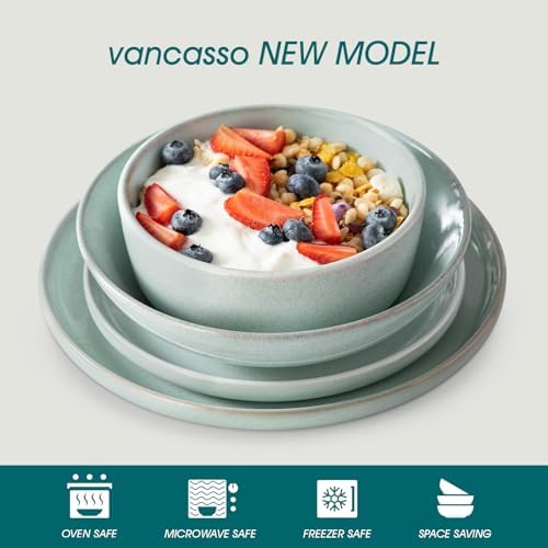 vancasso ANYA 24 Pieces Plates and Bowls Set, Mint Green Dinnerware Sets, Reactive Glaze Dishes Set for 6, Ceramic Dishware Sets Kitchen Dinner Set, Microwave & Dishwasher Safe - Image 3