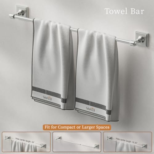 VEHCIL Polished Chrome Bathroom Towel Bar Set, 5 Piece Bathroom Hardware Accessory Set, SUS304 Stainless Steel 24" Towel Rack Holder Set for Bathroom, Wall Mounted - Image 4