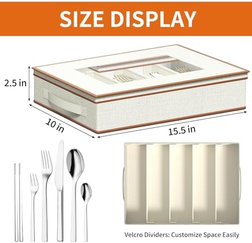 2-Pack Flatware Storage Box, Silverware Organizer with Clear Lid, Ivory - Image 2