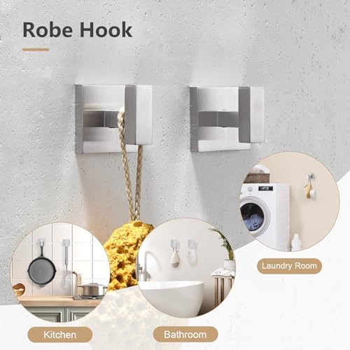 TQKAG 5-Pieces Brushed Nickel Bathroom Hardware Accessories Set 23.6" SUS304 Stainless Steel Towel Bar Set Wall Mounted Square Toilet Paper Holder with Shelf - Image 4