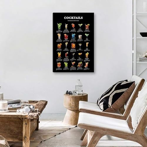 Cocktail Wall Art Cocktail Knowledge Posters Vintage Cocktail Mixology Pictures Bar Cart Accessories And Painting Prints Kitchen Trendy College Preppy Dorm Canvas Wall Decor Framed - Image 2
