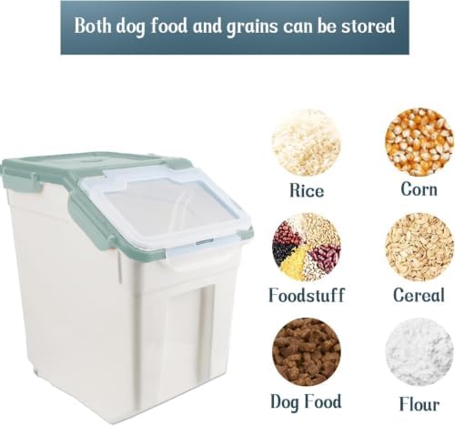 50LB Large Flour Storage Container Bin,4 Pack Airtight Plastic with Wheels Seal Locking Lid Dispenser Organizer Bin with Measuring Cup & Scoop for Flour, Rice, Grain 100LBS Total Capacity(Green) - Image 3