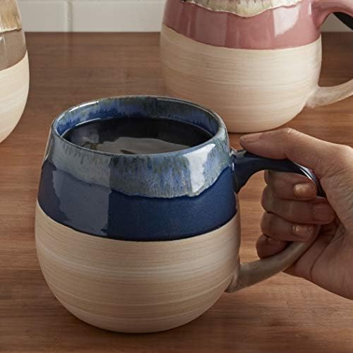 Tabletops Gallery Tuscan Collection Reactive Glaze 4 Piece Large 26 oz. Stoneware Soup Mug Set Kitchen Bowls Cups, Blue Teal Green Brown Pink - Image 7