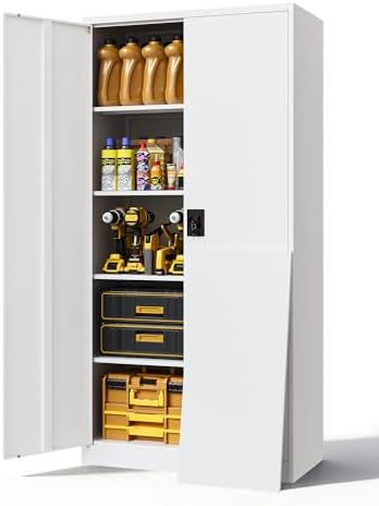 Metal Storage Cabinet with Lock,Lockable Garage Cabinet with 2 Doors and 5 Adjustable Shelves,Tall Steel Cabinets for Garage,Workshop,Gym,School by LISSIMO