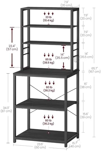 VASAGLE Coffee Bar, 23.6 Inches 6-Tier Baker's Rack with 6 Hooks - Image 3