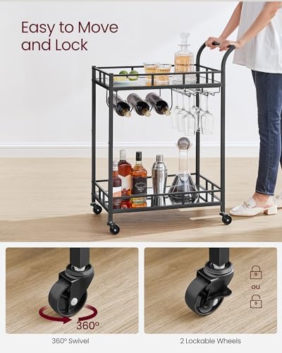 VASAGLE Bar Cart with 2 Mirrored Shelves, Wine Holders, Glass Holders - Image 6
