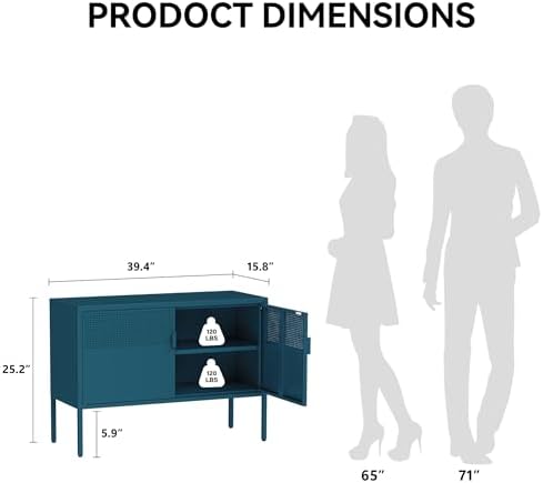 COFaR TV Stand for TVs up to 75 Inch, 40 Inch Media Console with Ventilation Doors, Metal Entertainment Center with Adjustable Shelves & 120Lbs Storage for Living Room & Bedroom, Peacock Blue - Image 2