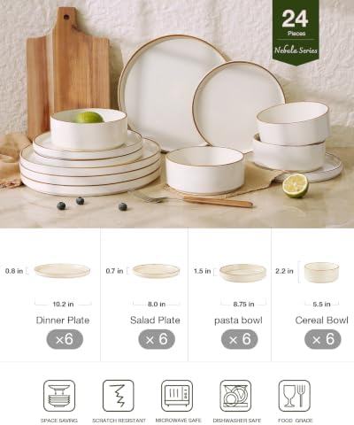 Famiware Nebula 24-Piece Stoneware Dinnerware Set with Pasta Bowls - Image 2