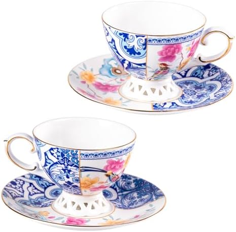 KAMMAK Tea Cups and Saucers Set of 2, Fine Bone China Coffee Cups, GH011 by KAMMAK