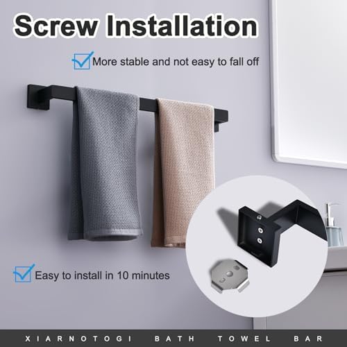 Bath Towel Bar, 20-Inch Towel Racks, Square Thicken Towel Holder, Wall Mounted Shower Towel Rail Hanger, Stainless Steel,Bathroom Accessories (Matte Black, 1 Pack) - Image 4