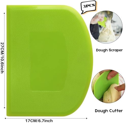 SURDOCA Dough Scraper Bench Scraper - 3P 10.6x6.7" Plastic Flexible Bowl Scraper, Sharp Edge & Angles Cake Scraper. Non-Slip Bakeware Decorating Tools Sculpting & Modeling Tools - Pure Green - Image 2