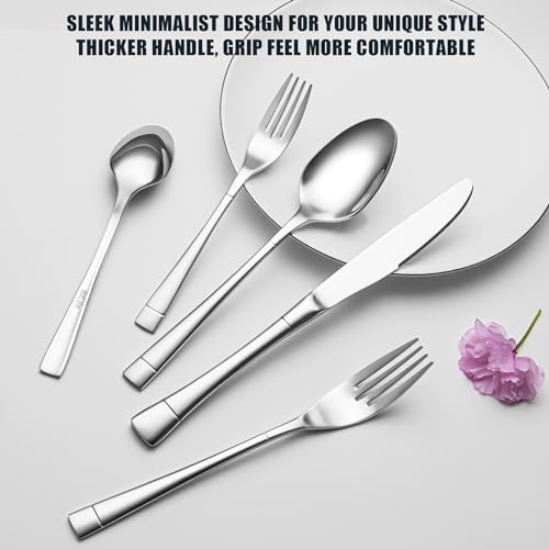 Heavy Duty Silverware Set for 8, 40-Piece 18/10 Stainless Steel Flatware Set, Mirror Polished Cutlery Modern Kitchen Eating Utensil Durable Tableware Included Knife Fork Spoon, Dishwasher Safe - Image 4