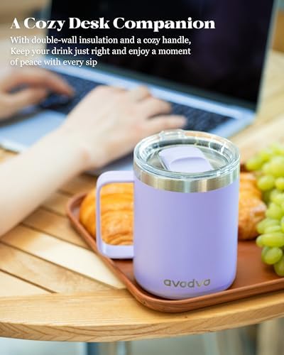 12oz Insulated Coffee Mug with 2 Lids & Handle, Stainless Steel Cup - Image 5