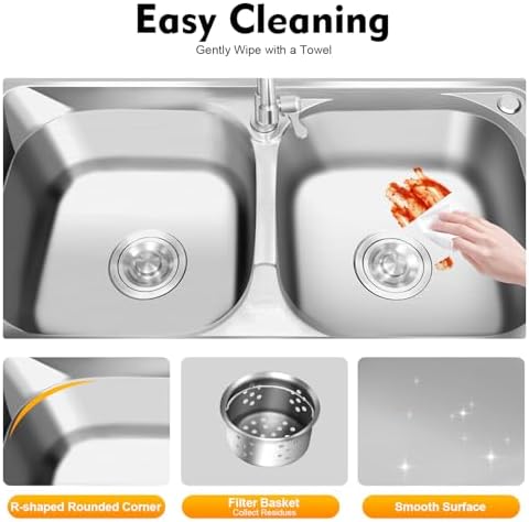 Stainless Steel Commercial Sink 2 Compartment Kitchen Free Standing Double Bowl Restaurant Kitchen Sink Set W/Prep Table for Cleaning Tableware Fruits and Vegetables, Large, Silver - Image 5