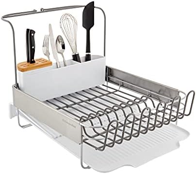 KitchenAid Full Size Compact to Full Capactiy Expandable Rust Resistant Dish Rack, with Self Draining Angled Drainboard and Removable Flatware Caddy, 24-Inch, White - Image 2