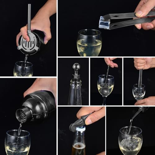 Safring Bartender Kit with Stand, 12-Piece Bar Set | 24oz Cocktail Shaker Set for Drink Mixing, Martini Shaker Set with Bar Tools, Recipes Booklet | Fun Housewarming Gift (Black) - Image 4