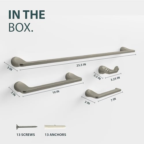 Mega Handles Bathroom Accessory Set Satin Nickel - 4-Piece, Towel Bar Set - Image 3