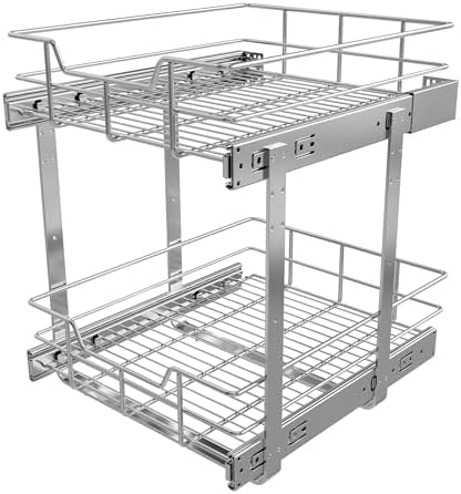 2 Tier Pull Out Cabinet Organizer 15" W X 17" D, Chromed, Full Slide Out by STORKING