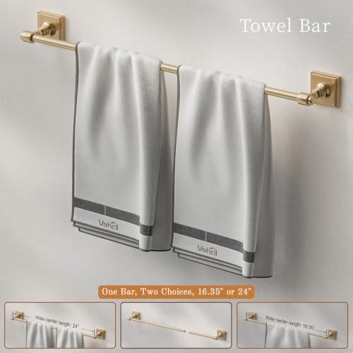 VEHCIL Champagne Bronze Bathroom Accessories Set, 5 Piece Bathroom Hardware Set with SUS304 Stainless Steel 24 Inch Towel Bar, Towel Ring, Toilet Paper Holder & Wall Hooks, Bathroom Towel Rack Set - Image 4