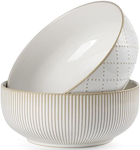 getstar Large Serving Bowls (8 inch & 60 fl oz), Ceramic Salad Bowl Set of 2, Microwave and Dishwasher Safe, Farmhouse Kitchen Decorative Bowls Set by Getstar