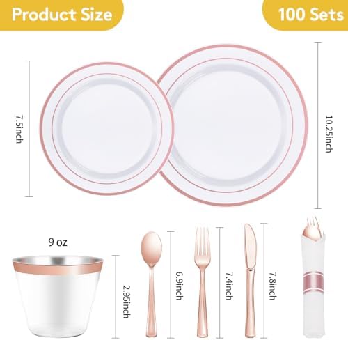 Goodluck 700 Piece Rose Gold Plastic Dinnerware Set for 100 Guests - Image 2