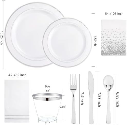 GATHER 176PCS Silver Plastic Plates for Wedding and Party - Image 2