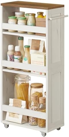 VASAGLE 4-Tier Slide-Out Storage Cart, Slim Kitchen Cart with Wheels by VASAGLEbySONGMICSHOME