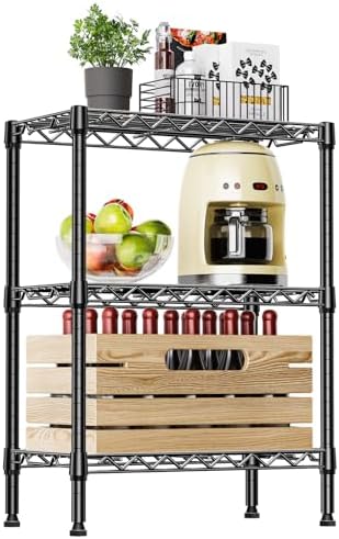 IZEUK 3-Tier Steel Storage Shelves, Heavy Duty Metal Shelf Wire Shelving Rack for Pantry, Kitchen, Living Room, or Office Organization (21.7" W x 11.8" D x 28.6" H, 750LBS, Black) by IZEUK