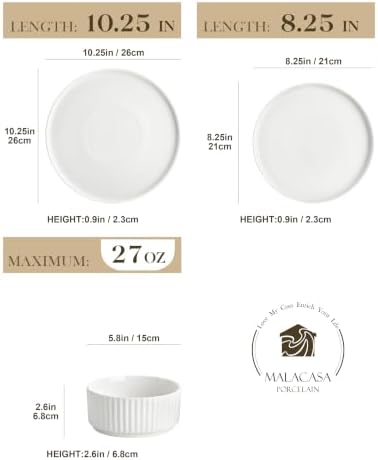 MALACASA Porcelain 18 Pieces Plates and Bowls Set, Dinnerware Set for 6 - Image 2