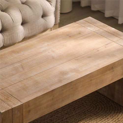 Rectangle Coffee Table with Thick Block-Style Legs Solid Wood Coffee Table - Image 4