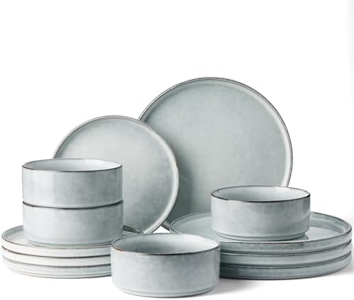 Famiware Annecy 12-Piece Stoneware Dinnerware Set, Grey Blue by Famiware