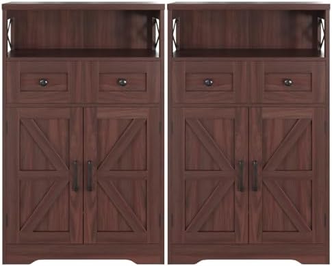 Farmhouse Storage Cabinet Set of 2, Small Kitchen Pantry Coffee Bar Cabinet by Befrases