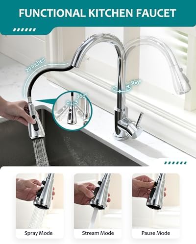 VFAUOSIT Kitchen Faucet with Pull Down Sprayer, Polished Chrome High Arc - Image 2