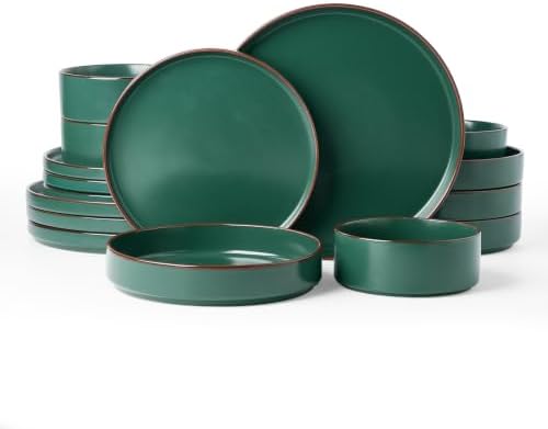 Famiware Nebula Ridge 16-Piece Dinnerware Set with Pasta Bowls, Dark Green by Famiware