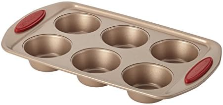 Rachael Ray Cucina Bakeware Set Includes Nonstick Cake Cookie Baking Sheet and Muffin Cupcake Pan, 4 Piece, Latte Brown with Cranberry Red Grips - Image 5