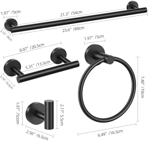10 Pieces Matte Black Bathroom Hardware Accessories Towel Bar Set Black Towle Racks for Bathroom Wall Mounted Stainless Steel Toilet Paper Holder Towel Holder Kit - Image 6