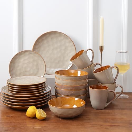 vicrays Ceramic Dinner Plates Set, 10.5 Inch, Set of 6, Round, Microwave, Oven, Dishwasher Safe, Porcelain Fluted Suitable for Steak, Pasta, Pizza, Home, Party, Restaurant (Beige) - Image 7