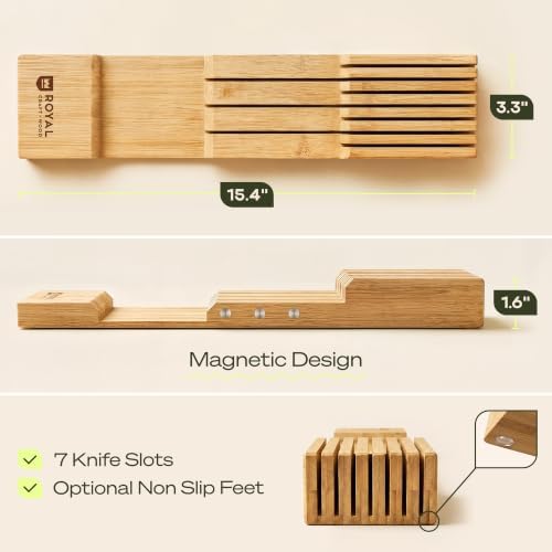 Drawer Organizer for Kitchen Organization – Expandable Bamboo Silverware Drawer Organizer with Removable Knife Block, Bamboo Cutlery, Non-Slip Utensil Organizer with 7-Slot Knife Storage for Flatware - Image 3